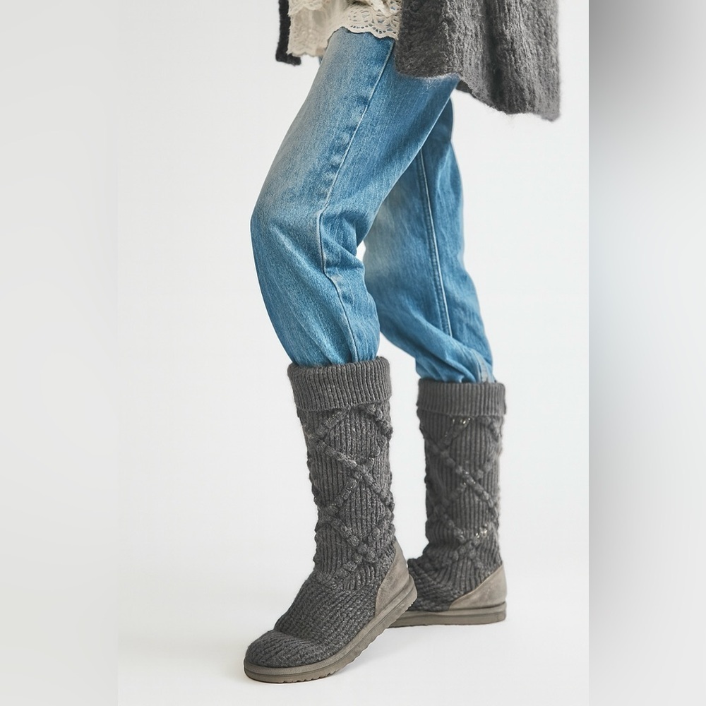 UGG Argyle Cable Knit Sock Boots Gray Charcoal Ankle Booties 6